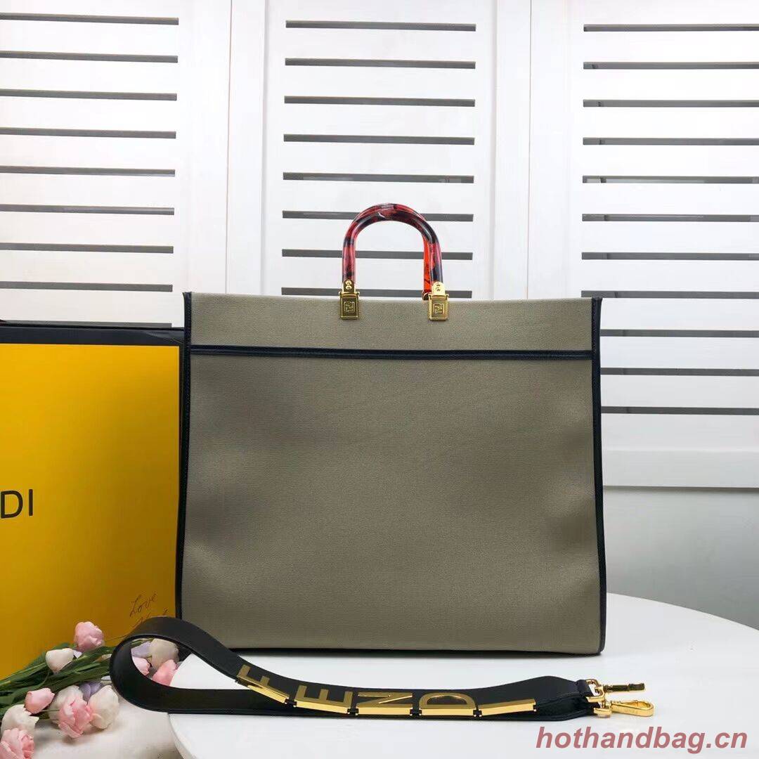 FENDI SUNSHINE LARGE Green flannel shopper 8BH372 FENDI SUNSHINE LARGE Green flannel shopper 8BH372