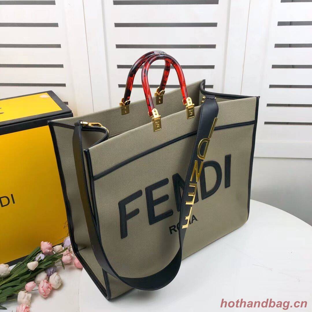 FENDI SUNSHINE LARGE Green flannel shopper 8BH372 FENDI SUNSHINE LARGE Green flannel shopper 8BH372