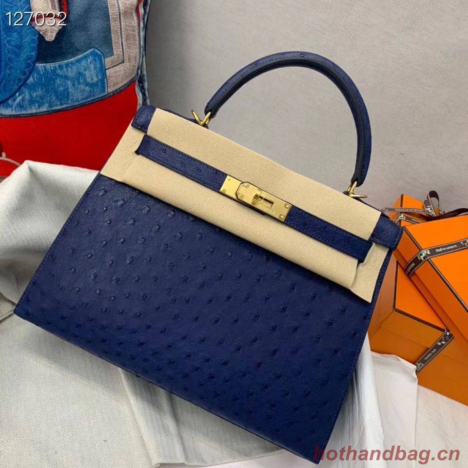 Hermes Kelly Bag Original Leather Ostrich Skin H5600 Dark Blue Hermes Kelly Bag Original Leather Ostrich Skin H5600 Dark Blue