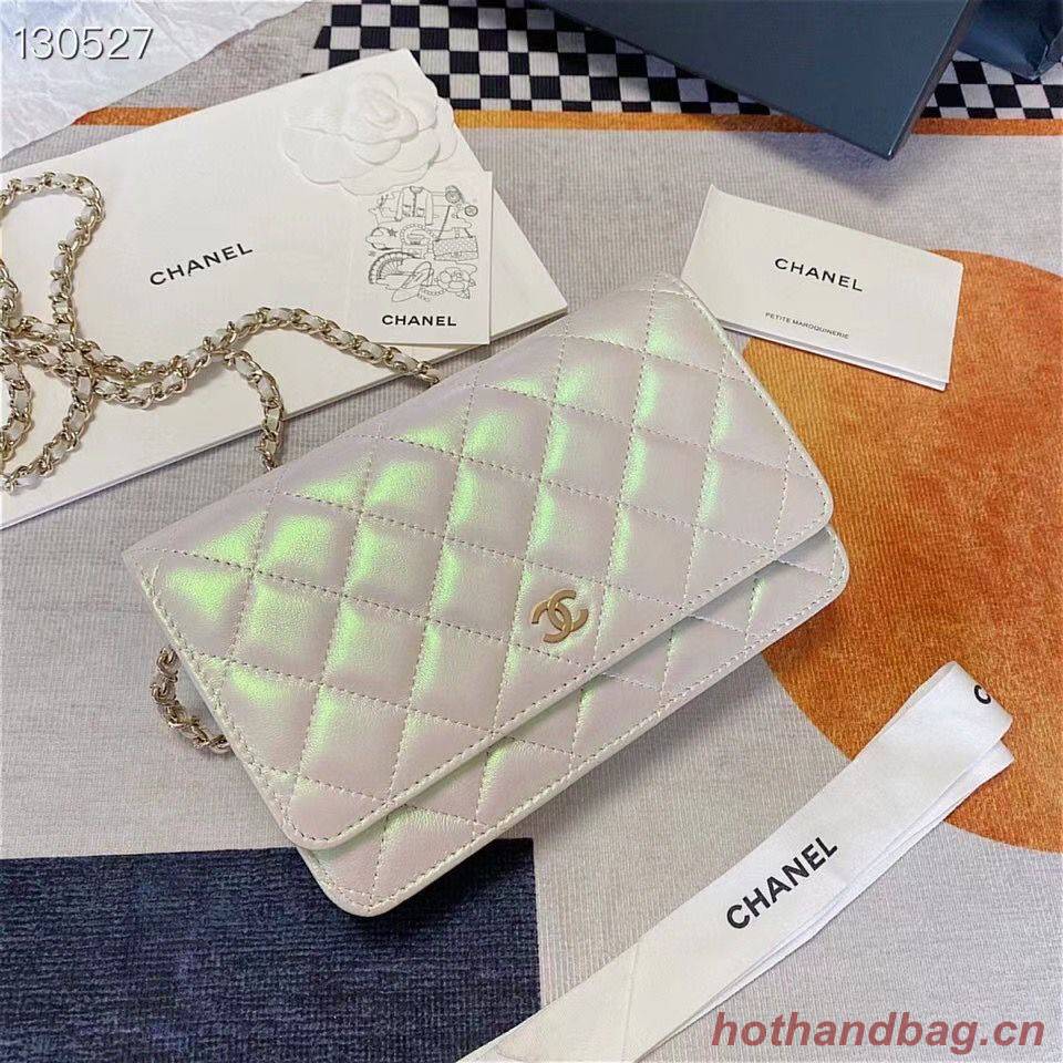 Chanel WOC Original Sheepskin Leather Flap cross-body bag V33814 Pearlescent white Silver chain Chanel WOC Original Sheepskin Leather Flap cross-body bag V33814 Pearlescent white Silver chain