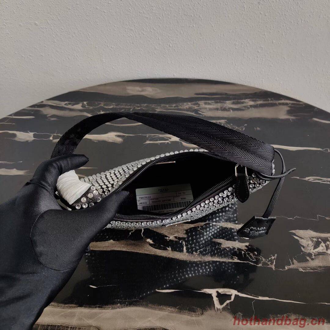 Prada Satin mini-bag with artificial crystals 1BE515Z black Prada Satin mini-bag with artificial crystals 1BE515Z black