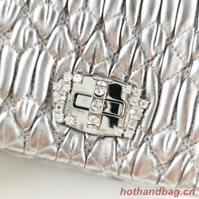 miu miu Matelasse Nappa Leather Shoulder Bag 5BP012M Silver miu miu Matelasse Nappa Leather Shoulder Bag 5BP012M Silver