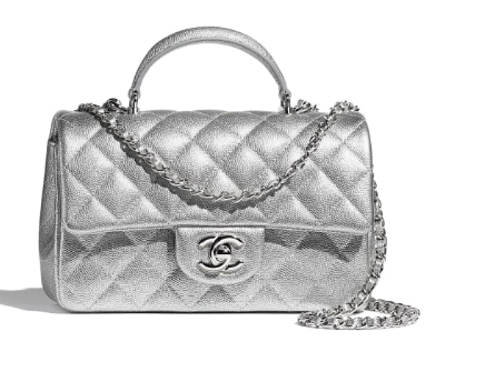CHANEL mini flap bag with top handle AS2431 Silver CHANEL mini flap bag with top handle AS2431 Silver