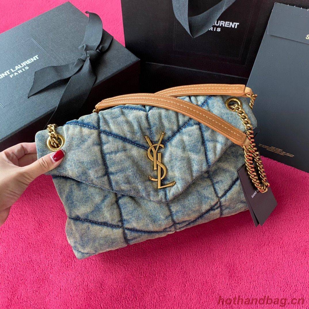 Yves Saint Laurent PUFFER SMALL BAG IN QUILTED VINTAGE DENIM AND SUEDE Y577476 Blue Yves Saint Laurent PUFFER SMALL BAG IN QUILTED VINTAGE DENIM AND SUEDE Y577476 Blue