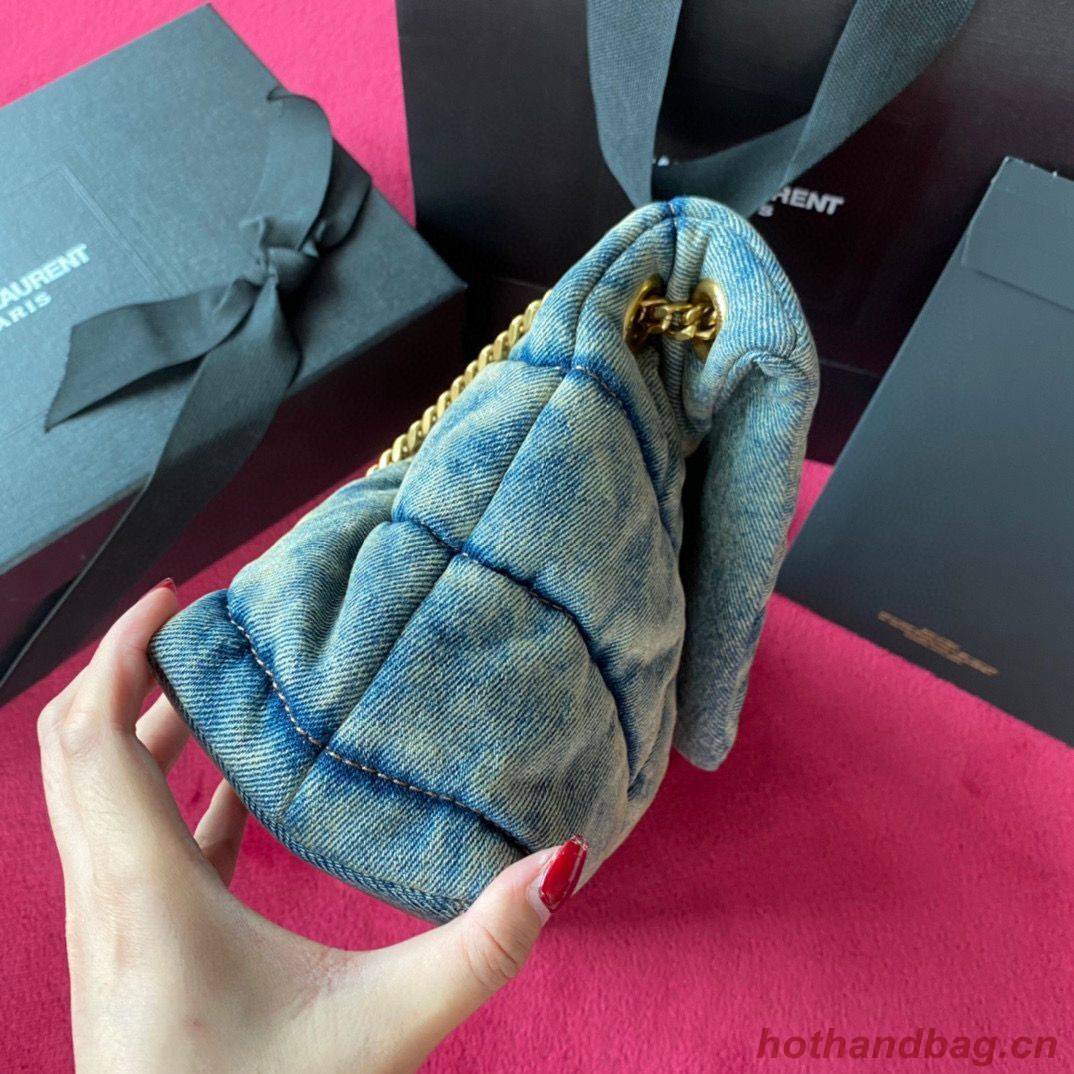 Yves Saint Laurent PUFFER SMALL BAG IN QUILTED VINTAGE DENIM AND SUEDE Y577476 Blue Yves Saint Laurent PUFFER SMALL BAG IN QUILTED VINTAGE DENIM AND SUEDE Y577476 Blue