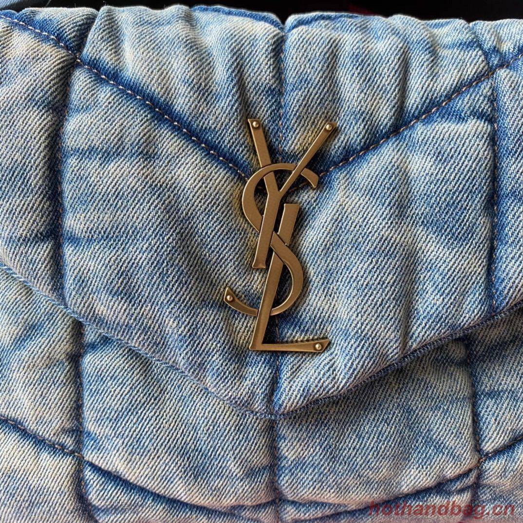 Yves Saint Laurent PUFFER SMALL BAG IN QUILTED VINTAGE DENIM AND SUEDE Y577476 Blue Yves Saint Laurent PUFFER SMALL BAG IN QUILTED VINTAGE DENIM AND SUEDE Y577476 Blue