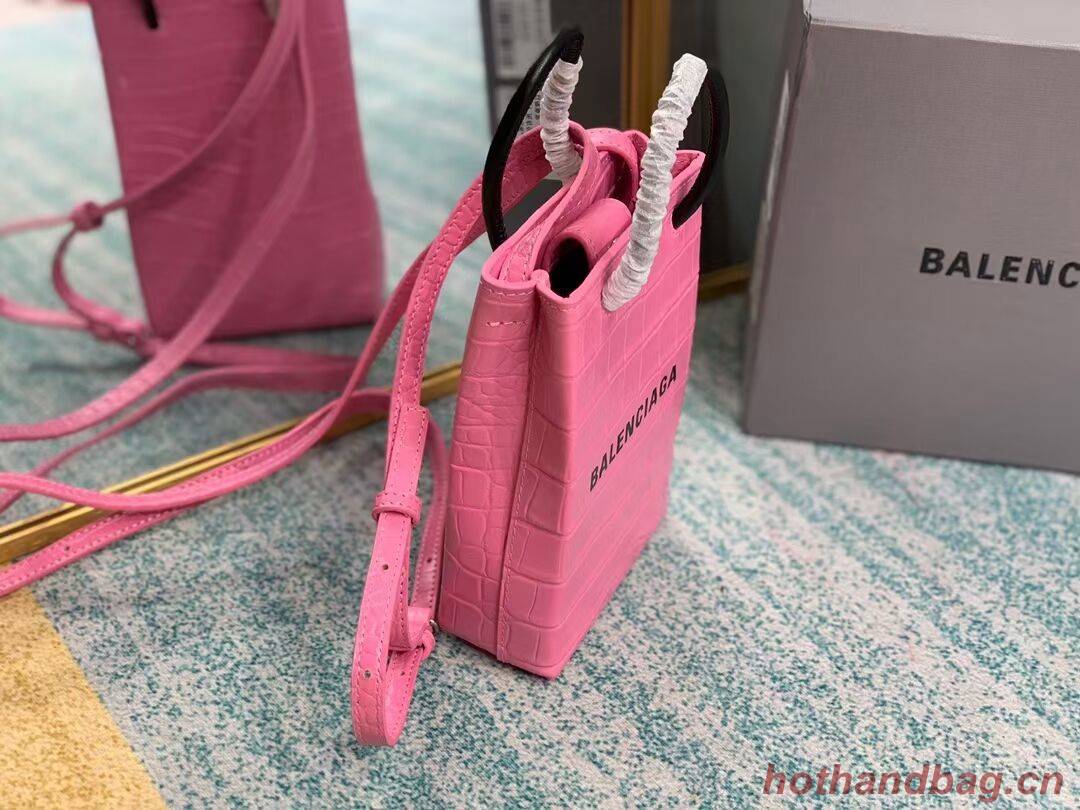 Balenciaga Original shiny crocodile embossed leather Mini Shopper Bag B152865 pink Balenciaga Original shiny crocodile embossed leather Mini Shopper Bag B152865 pink