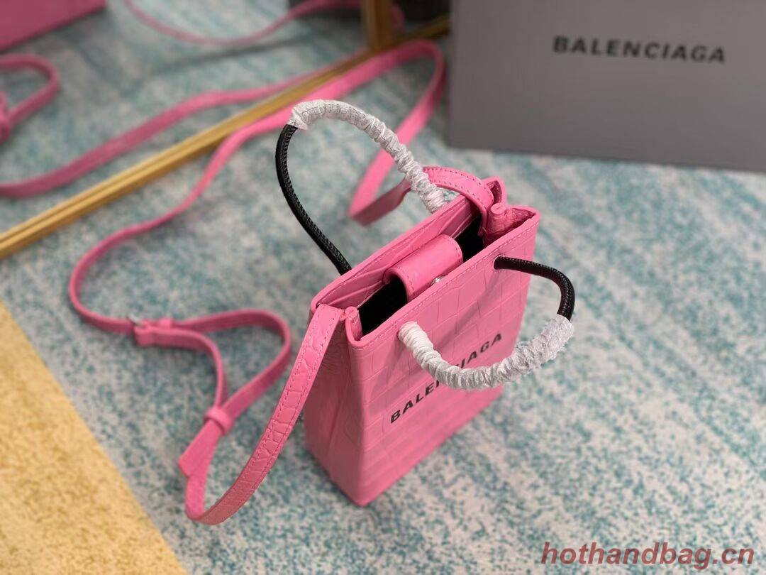 Balenciaga Original shiny crocodile embossed leather Mini Shopper Bag B152865 pink Balenciaga Original shiny crocodile embossed leather Mini Shopper Bag B152865 pink