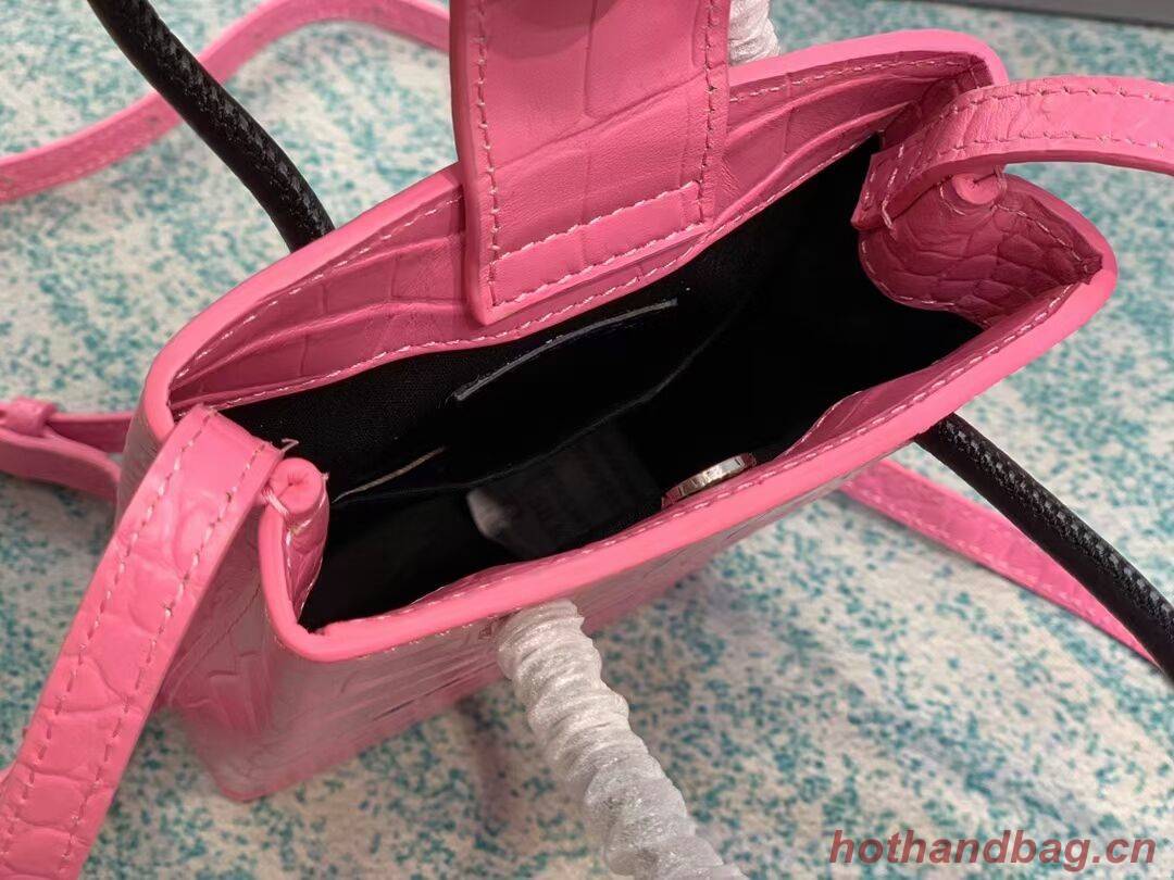 Balenciaga Original shiny crocodile embossed leather Mini Shopper Bag B152865 pink Balenciaga Original shiny crocodile embossed leather Mini Shopper Bag B152865 pink