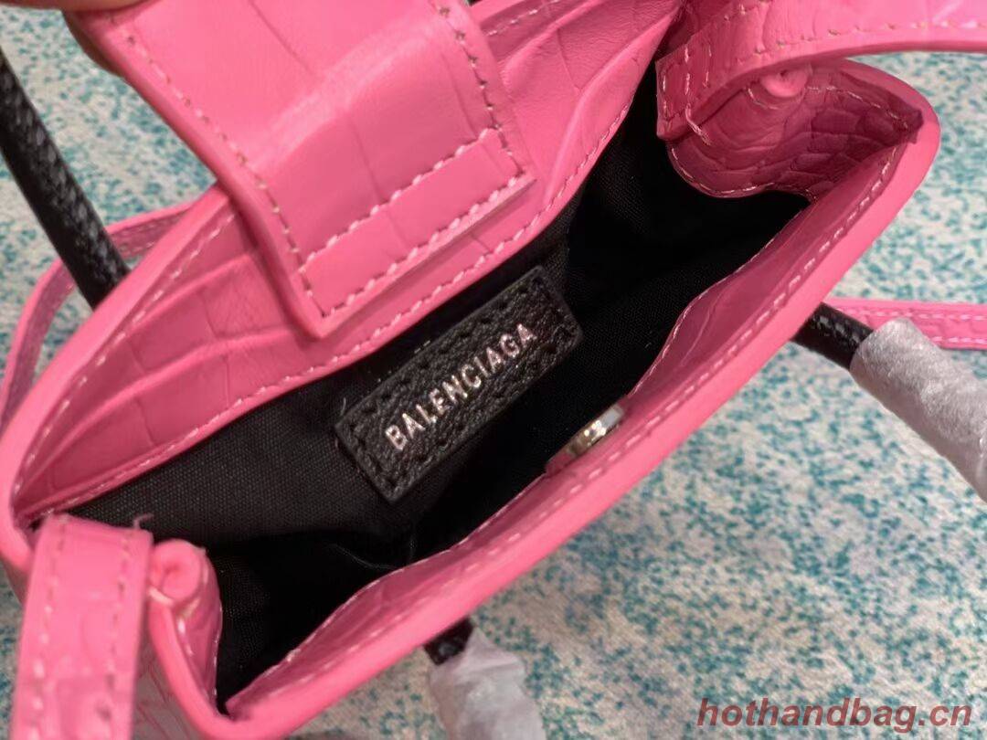 Balenciaga Original shiny crocodile embossed leather Mini Shopper Bag B152865 pink Balenciaga Original shiny crocodile embossed leather Mini Shopper Bag B152865 pink
