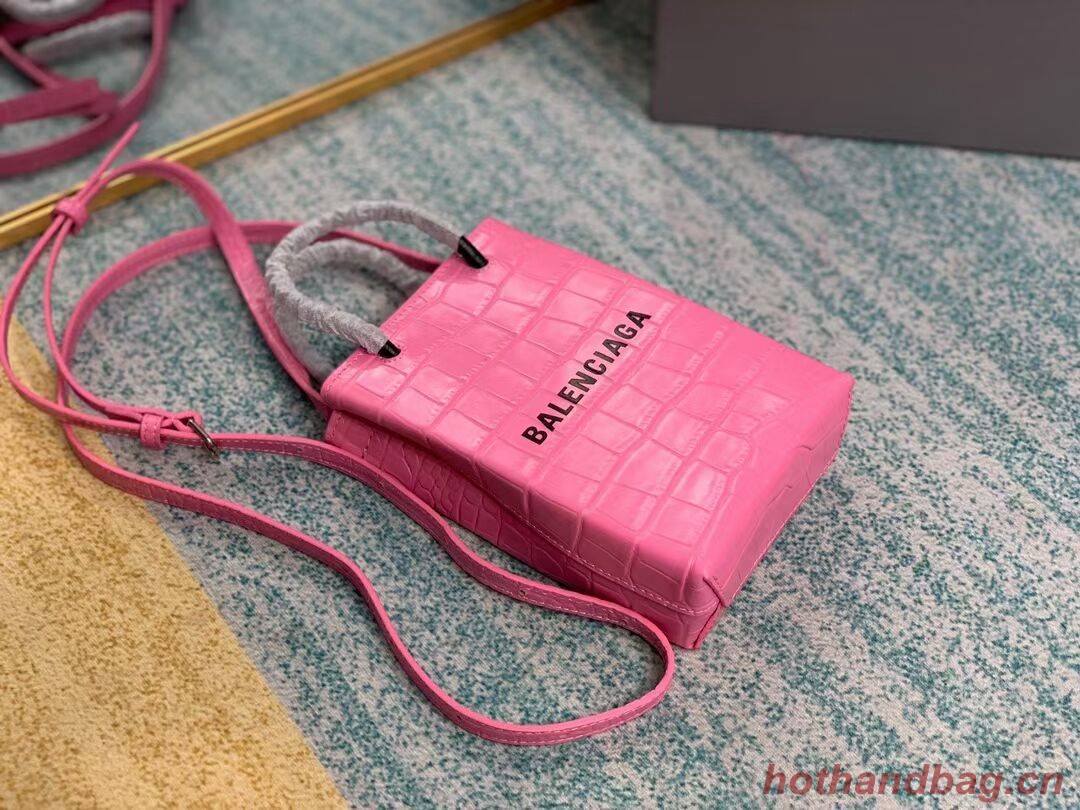 Balenciaga Original shiny crocodile embossed leather Mini Shopper Bag B152865 pink Balenciaga Original shiny crocodile embossed leather Mini Shopper Bag B152865 pink