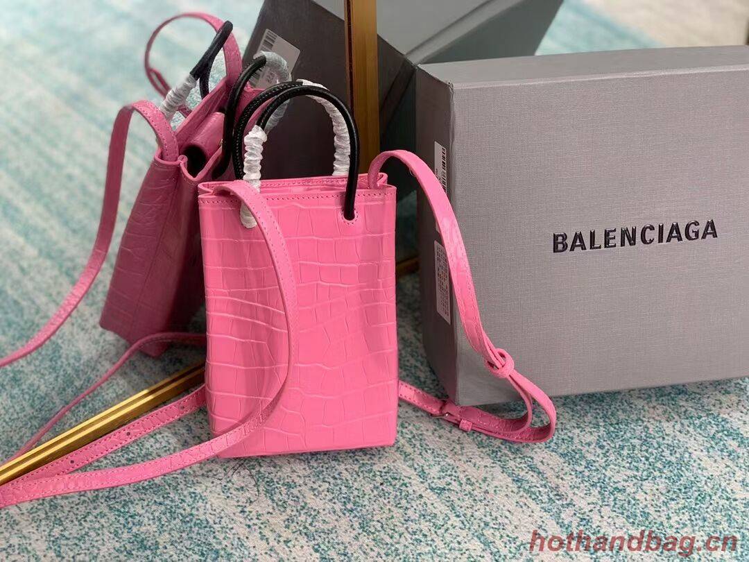 Balenciaga Original shiny crocodile embossed leather Mini Shopper Bag B152865 pink Balenciaga Original shiny crocodile embossed leather Mini Shopper Bag B152865 pink