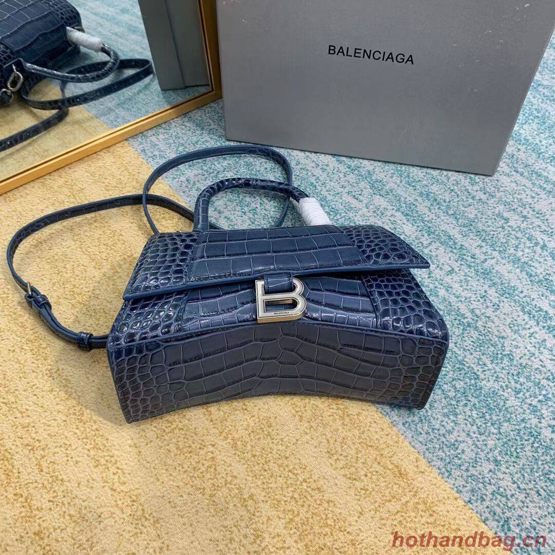 Balenciaga HOURGLASS SMALL TOP HANDLE BAG crocodile embossed calfskin B108895E blue Balenciaga HOURGLASS SMALL TOP HANDLE BAG crocodile embossed calfskin B108895E blue
