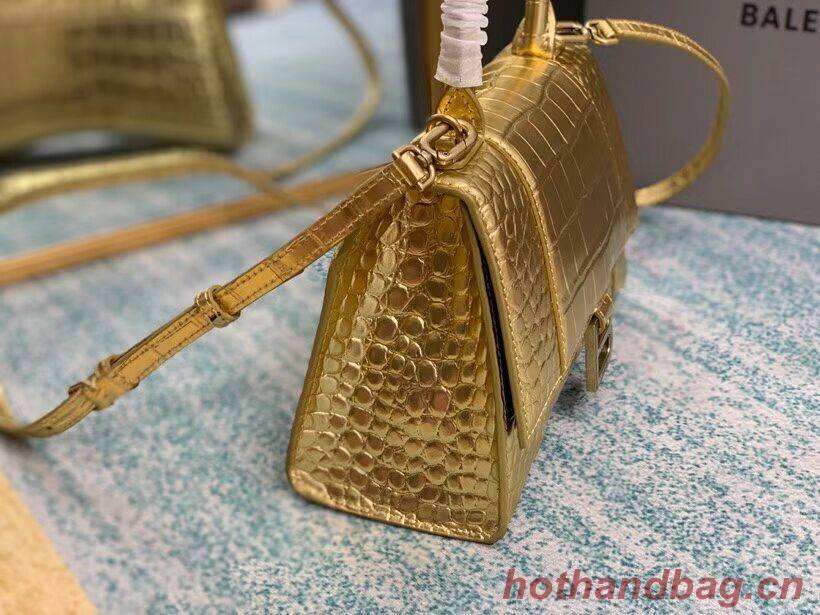 Balenciaga HOURGLASS SMALL TOP HANDLE BAG crocodile embossed calfskin B108895E gold Balenciaga HOURGLASS SMALL TOP HANDLE BAG crocodile embossed calfskin B108895E gold