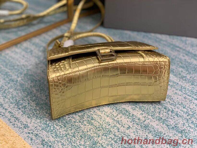 Balenciaga HOURGLASS SMALL TOP HANDLE BAG crocodile embossed calfskin B108895E gold Balenciaga HOURGLASS SMALL TOP HANDLE BAG crocodile embossed calfskin B108895E gold