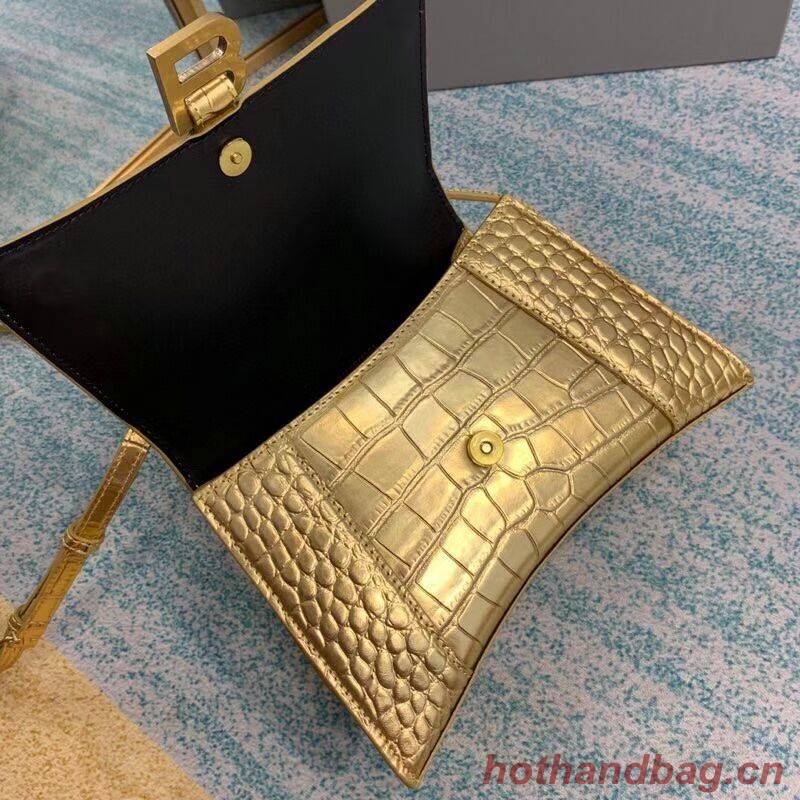 Balenciaga HOURGLASS SMALL TOP HANDLE BAG crocodile embossed calfskin B108895E gold Balenciaga HOURGLASS SMALL TOP HANDLE BAG crocodile embossed calfskin B108895E gold