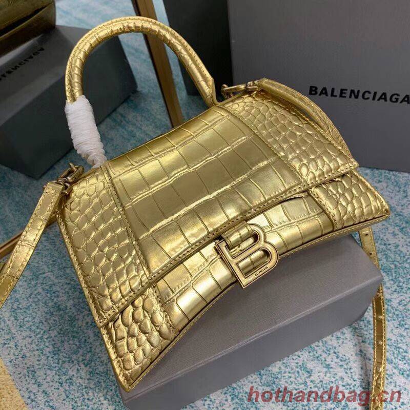Balenciaga HOURGLASS SMALL TOP HANDLE BAG crocodile embossed calfskin B108895E gold Balenciaga HOURGLASS SMALL TOP HANDLE BAG crocodile embossed calfskin B108895E gold
