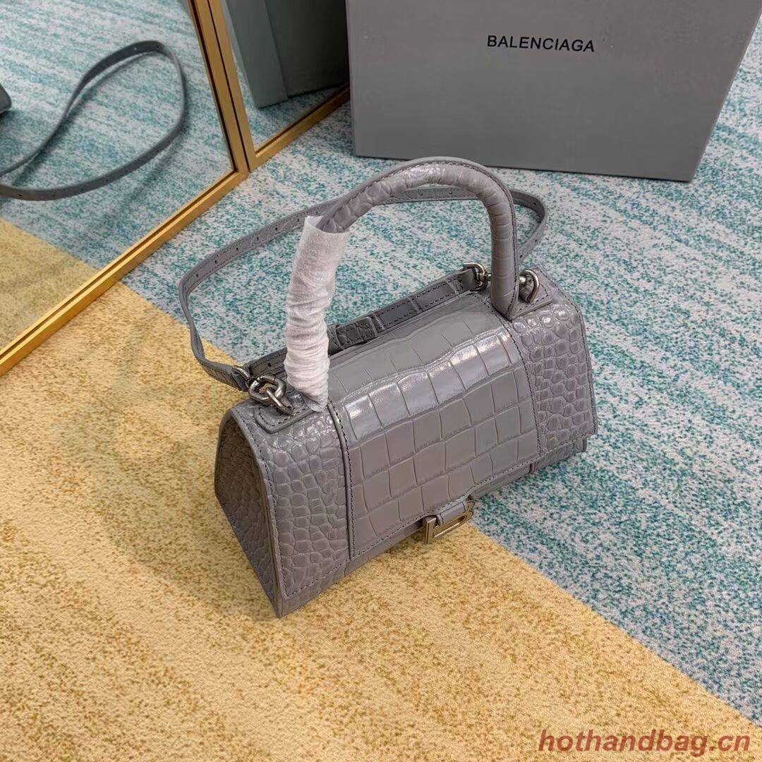 Balenciaga HOURGLASS SMALL TOP HANDLE BAG crocodile embossed calfskin B108895E grey Balenciaga HOURGLASS SMALL TOP HANDLE BAG crocodile embossed calfskin B108895E grey