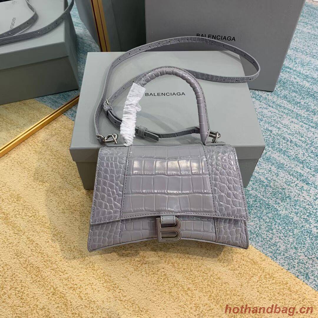 Balenciaga HOURGLASS SMALL TOP HANDLE BAG crocodile embossed calfskin B108895E grey Balenciaga HOURGLASS SMALL TOP HANDLE BAG crocodile embossed calfskin B108895E grey