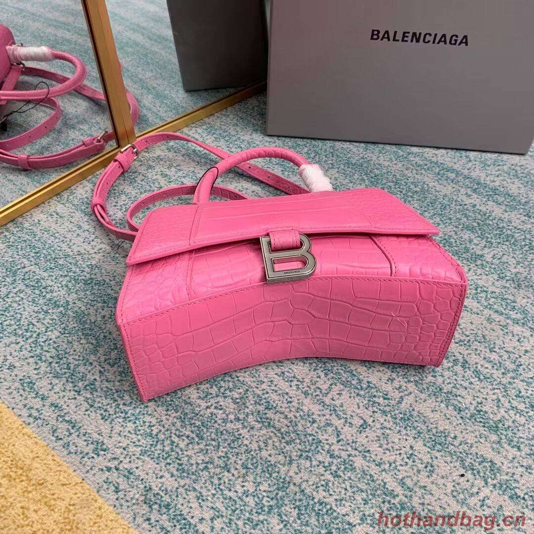 Balenciaga HOURGLASS SMALL TOP HANDLE BAG crocodile embossed calfskin B108895E pink Balenciaga HOURGLASS SMALL TOP HANDLE BAG crocodile embossed calfskin B108895E pink