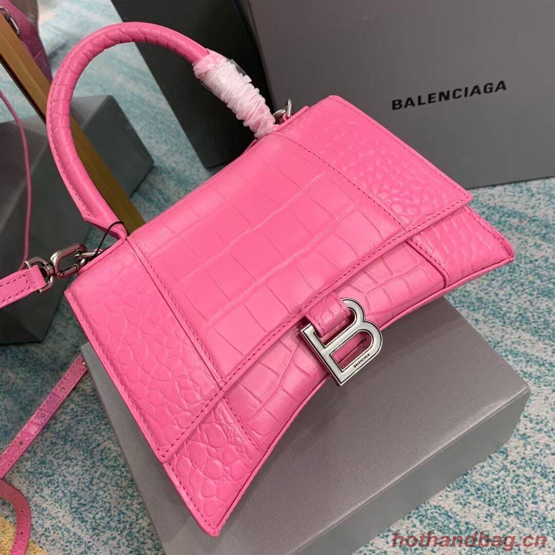 Balenciaga HOURGLASS SMALL TOP HANDLE BAG crocodile embossed calfskin B108895E pink Balenciaga HOURGLASS SMALL TOP HANDLE BAG crocodile embossed calfskin B108895E pink
