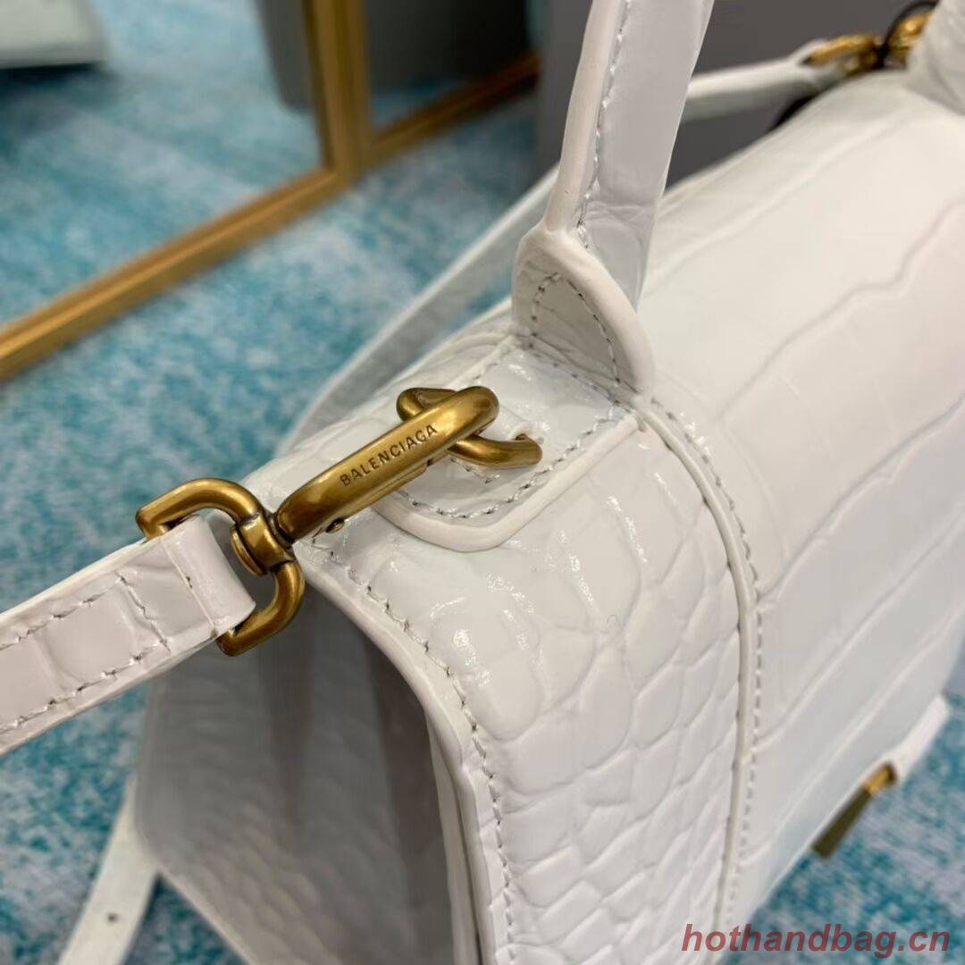 Balenciaga HOURGLASS SMALL TOP HANDLE BAG crocodile embossed calfskin B108895E white Balenciaga HOURGLASS SMALL TOP HANDLE BAG crocodile embossed calfskin B108895E white
