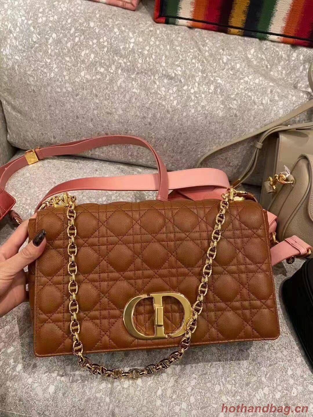 LARGE DIOR CARO BAG Soft Cannage Calfskin M9243U Cognac-Colored LARGE DIOR CARO BAG Soft Cannage Calfskin M9243U Cognac-Colored