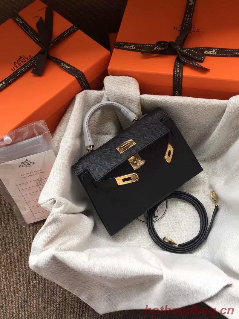 Hermes Kelly 19cm Shoulder Bags Epsom Leather KL19 black Hermes Kelly 19cm Shoulder Bags Epsom Leather KL19 black