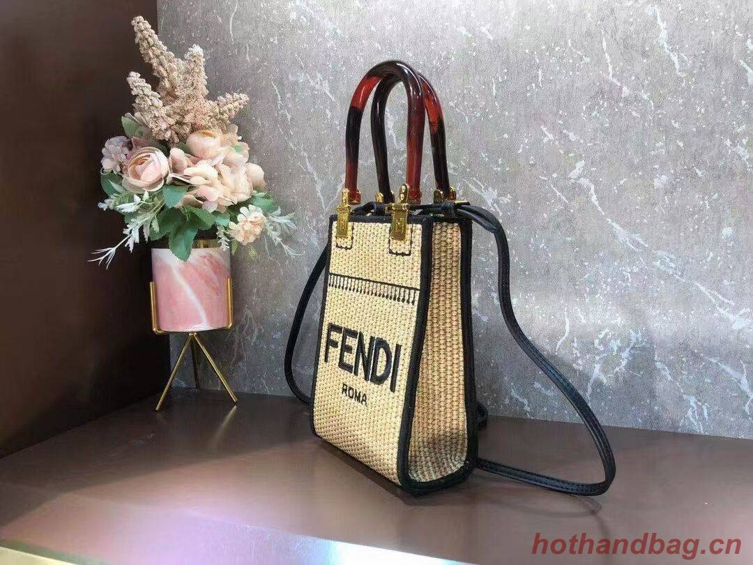 FENDI MINI SUNSHINE SHOPPER Braided straw mini-bag 8BS051 apricot FENDI MINI SUNSHINE SHOPPER Braided straw mini-bag 8BS051 apricot