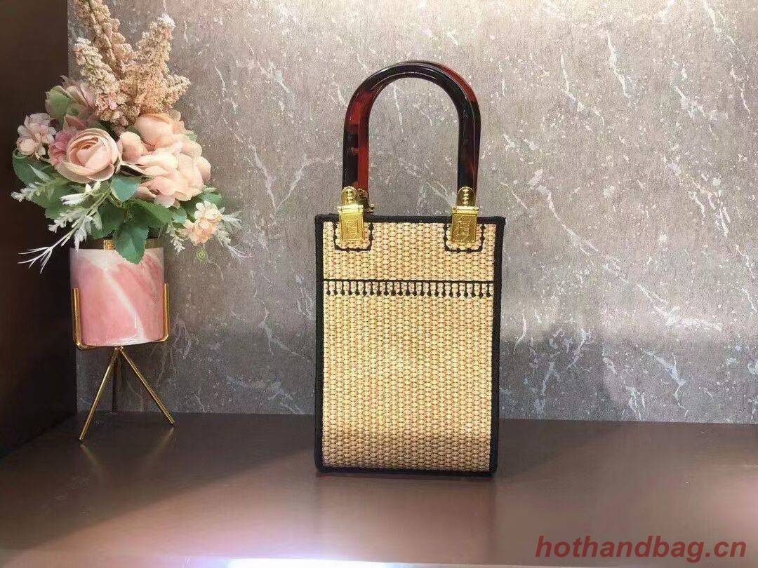 FENDI MINI SUNSHINE SHOPPER Braided straw mini-bag 8BS051 apricot FENDI MINI SUNSHINE SHOPPER Braided straw mini-bag 8BS051 apricot