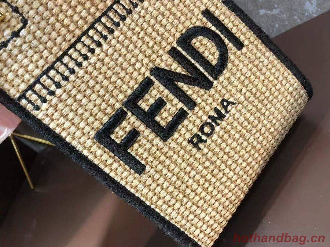 FENDI MINI SUNSHINE SHOPPER Braided straw mini-bag 8BS051 apricot FENDI MINI SUNSHINE SHOPPER Braided straw mini-bag 8BS051 apricot