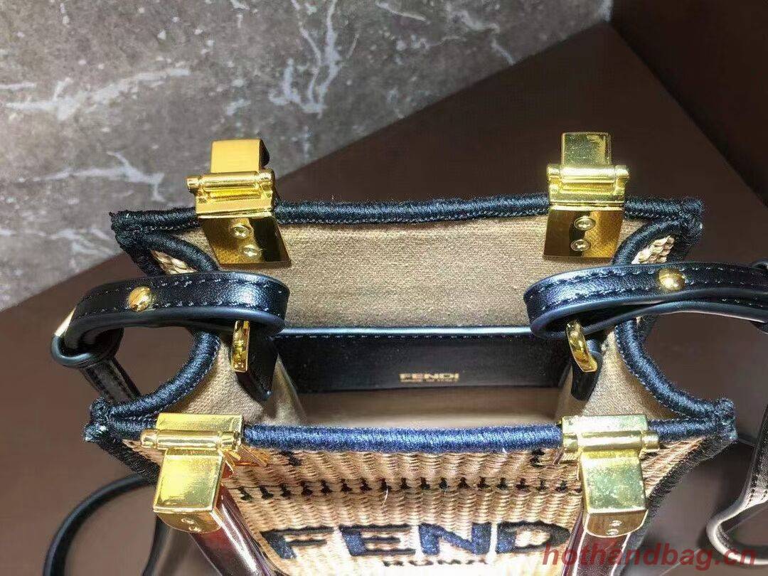 FENDI MINI SUNSHINE SHOPPER Braided straw mini-bag 8BS051 apricot FENDI MINI SUNSHINE SHOPPER Braided straw mini-bag 8BS051 apricot