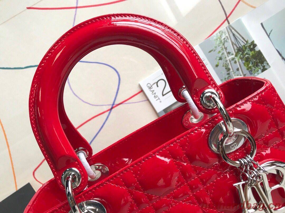 LADY DIOR MY ABCDIOR Patent Leather Bag Red M05389 Silver LADY DIOR MY ABCDIOR Patent Leather Bag Red M05389 Silver