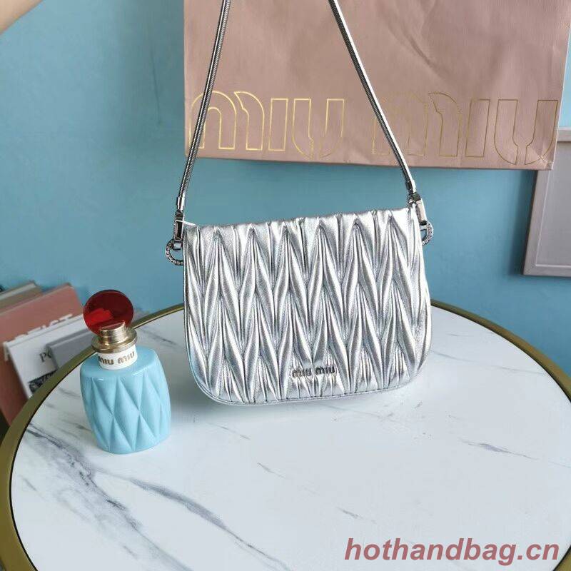 miu miu Matelasse Nappa Leather mini Shoulder Bag 5BH200 Silver
