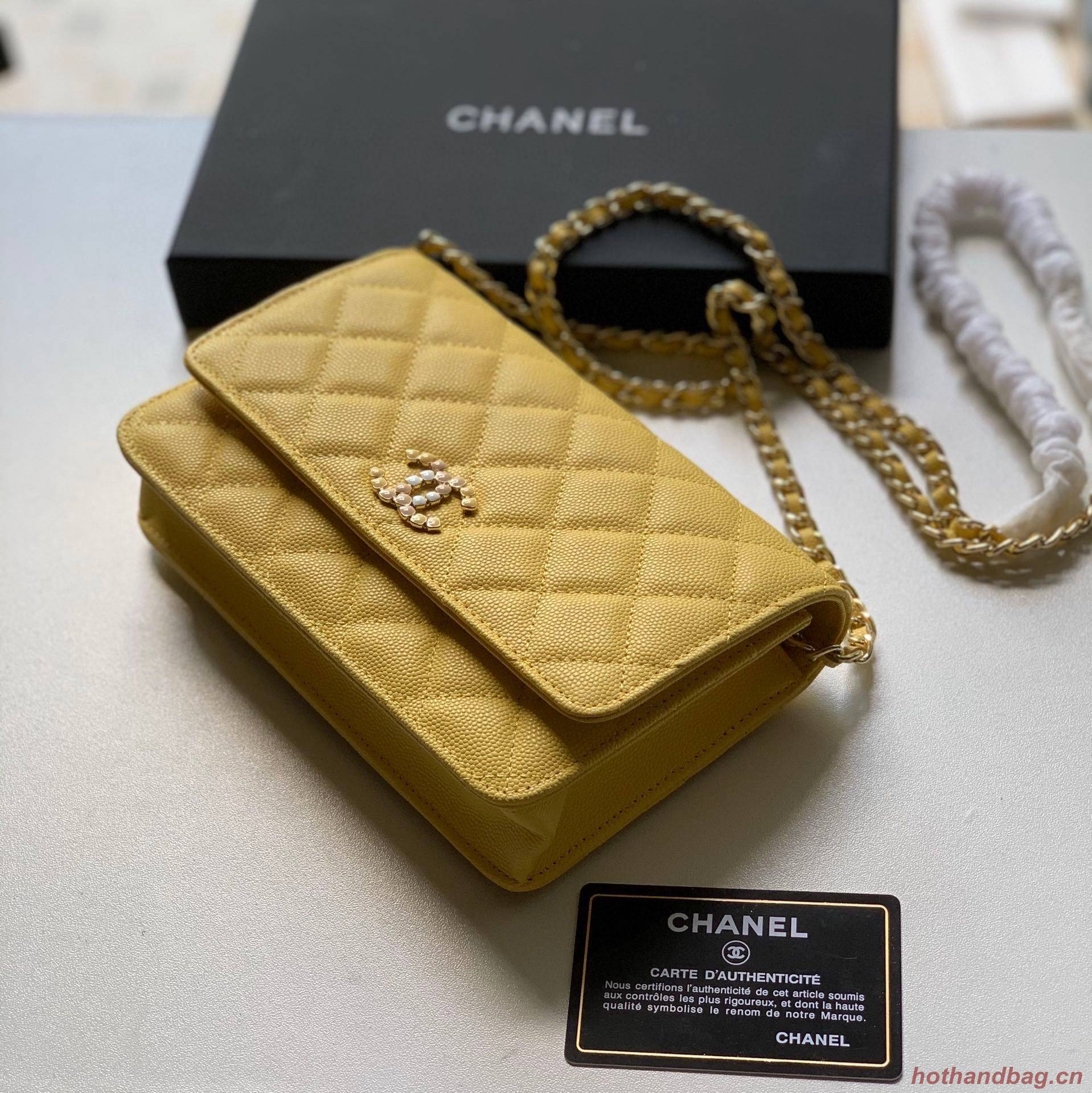 Chanel WOC Original Caviar Leather Flap cross-body bag V33818 Yellow Chanel WOC Original Caviar Leather Flap cross-body bag V33818 Yellow