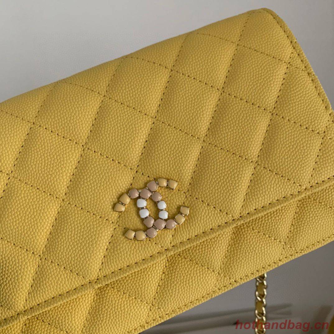 Chanel WOC Original Caviar Leather Flap cross-body bag V33818 Yellow Chanel WOC Original Caviar Leather Flap cross-body bag V33818 Yellow
