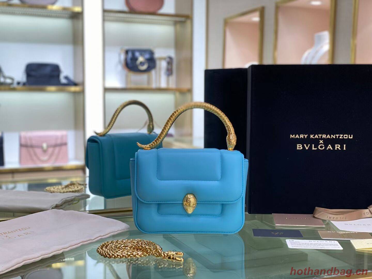 Bvlgari Serpenti Forever leather small crossbody bag B209107 sky blue Bvlgari Serpenti Forever leather small crossbody bag B209107 sky blue