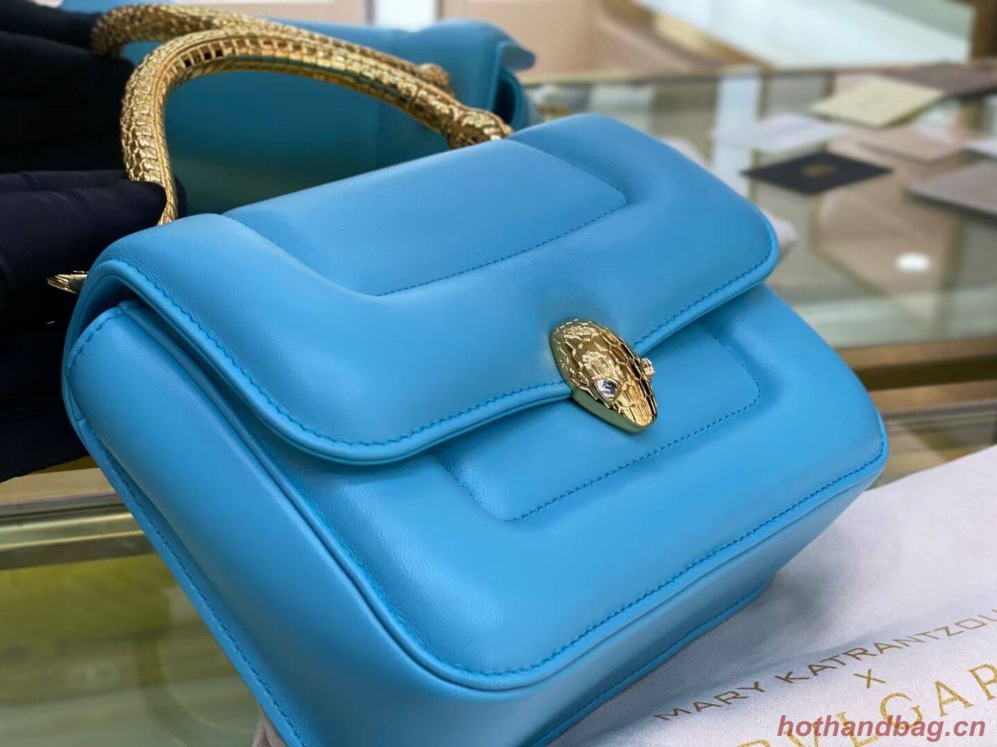 Bvlgari Serpenti Forever leather small crossbody bag B209107 sky blue Bvlgari Serpenti Forever leather small crossbody bag B209107 sky blue