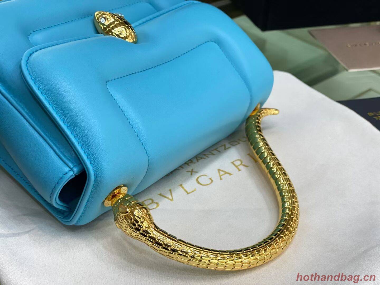 Bvlgari Serpenti Forever leather small crossbody bag B209107 sky blue Bvlgari Serpenti Forever leather small crossbody bag B209107 sky blue