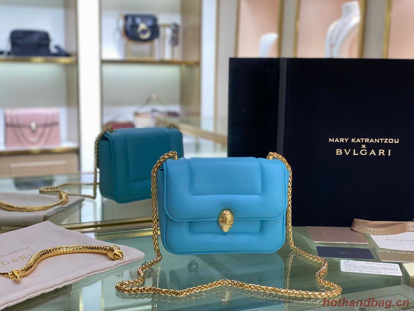 Bvlgari Serpenti Forever leather small crossbody bag B209107 sky blue Bvlgari Serpenti Forever leather small crossbody bag B209107 sky blue