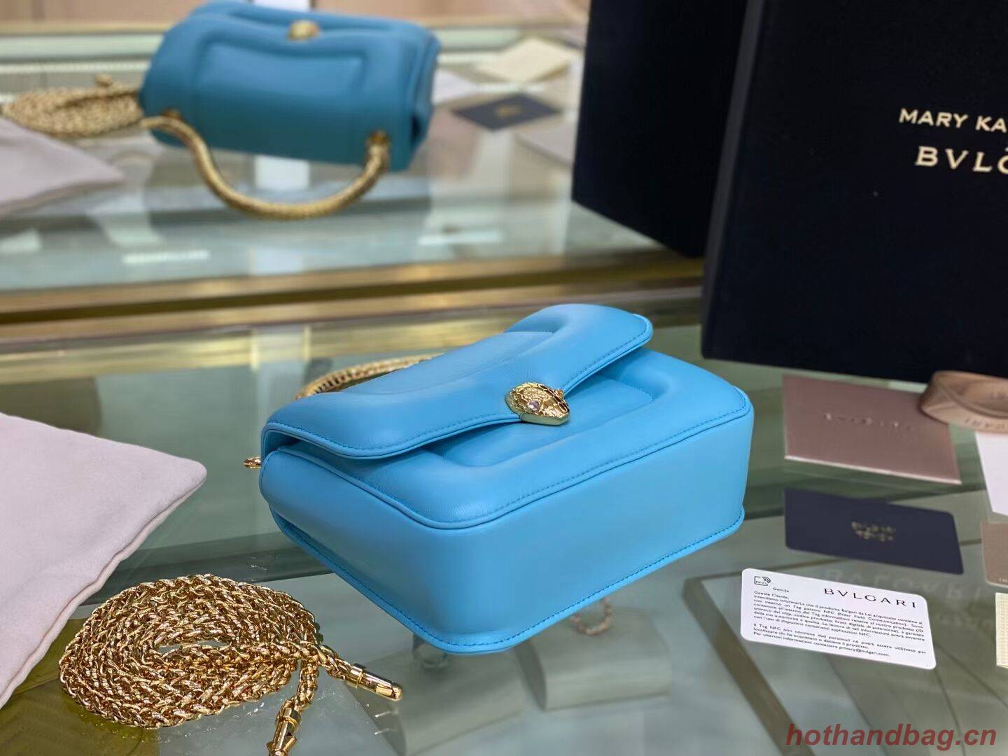 Bvlgari Serpenti Forever leather small crossbody bag B209107 sky blue Bvlgari Serpenti Forever leather small crossbody bag B209107 sky blue