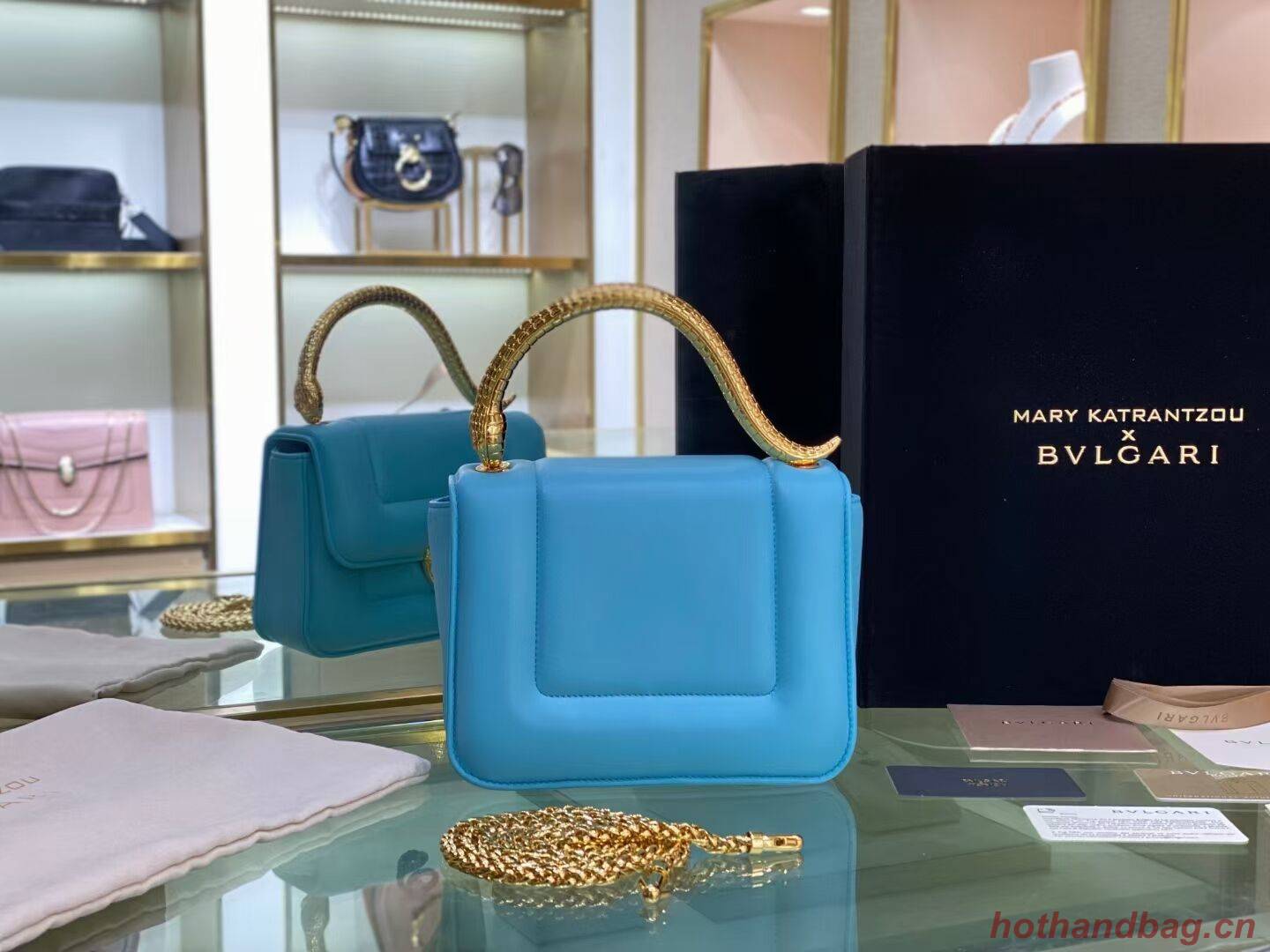 Bvlgari Serpenti Forever leather small crossbody bag B209107 sky blue Bvlgari Serpenti Forever leather small crossbody bag B209107 sky blue