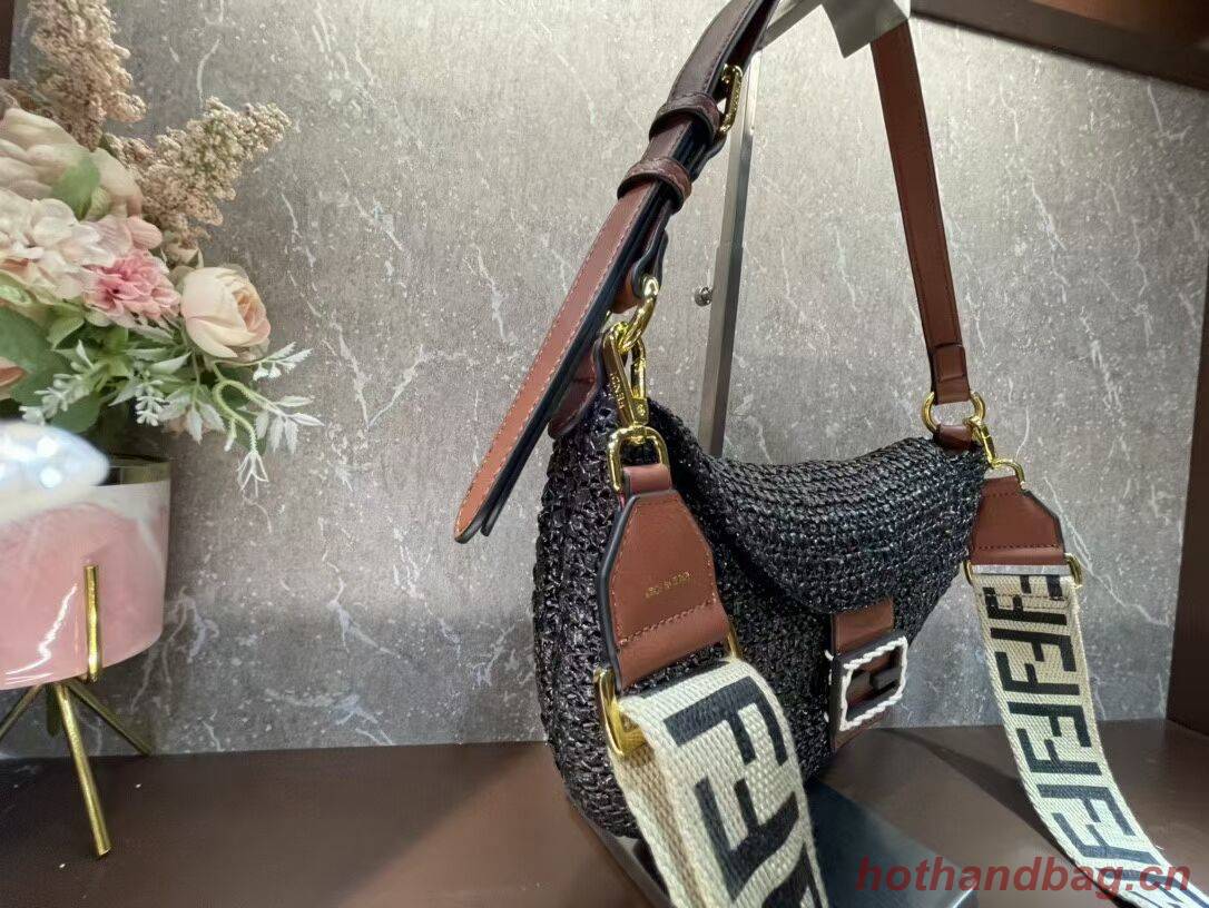 FENDI SMALL CROISSANT Woven straw bag 8BR790AFG black FENDI SMALL CROISSANT Woven straw bag 8BR790AFG black