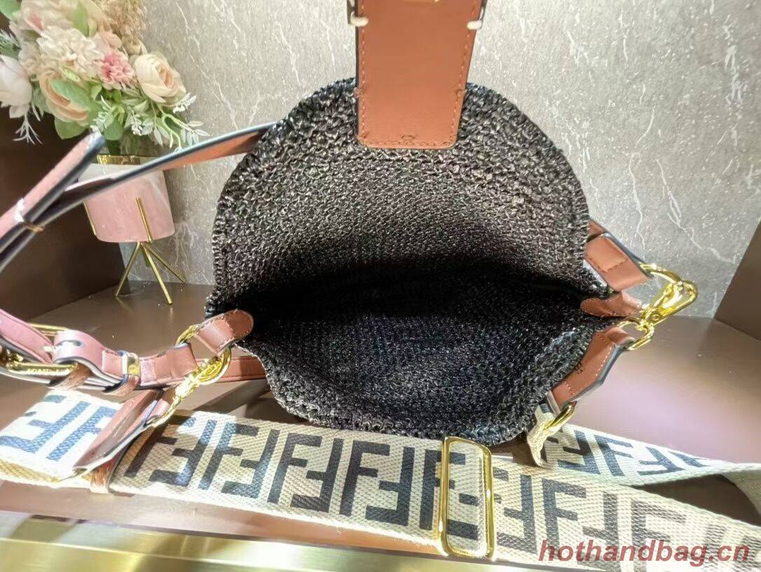 FENDI SMALL CROISSANT Woven straw bag 8BR790AFG black FENDI SMALL CROISSANT Woven straw bag 8BR790AFG black
