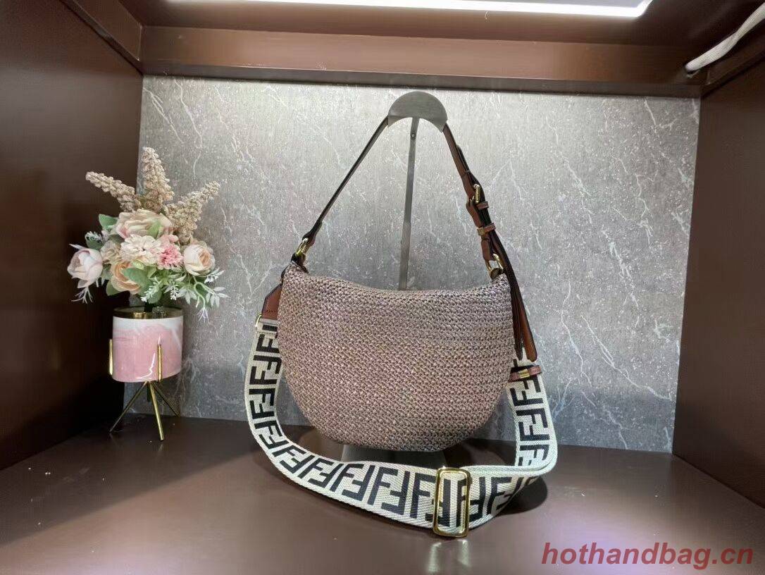 FENDI SMALL CROISSANT Woven straw bag 8BR790AFG brown FENDI SMALL CROISSANT Woven straw bag 8BR790AFG brown
