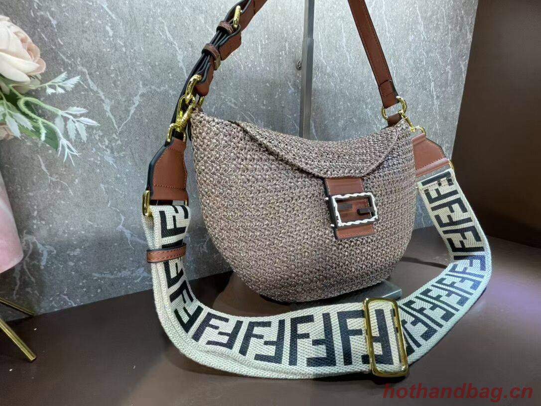 FENDI SMALL CROISSANT Woven straw bag 8BR790AFG brown FENDI SMALL CROISSANT Woven straw bag 8BR790AFG brown
