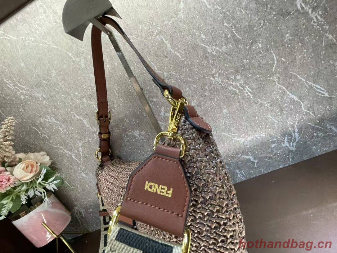 FENDI SMALL CROISSANT Woven straw bag 8BR790AFG brown FENDI SMALL CROISSANT Woven straw bag 8BR790AFG brown