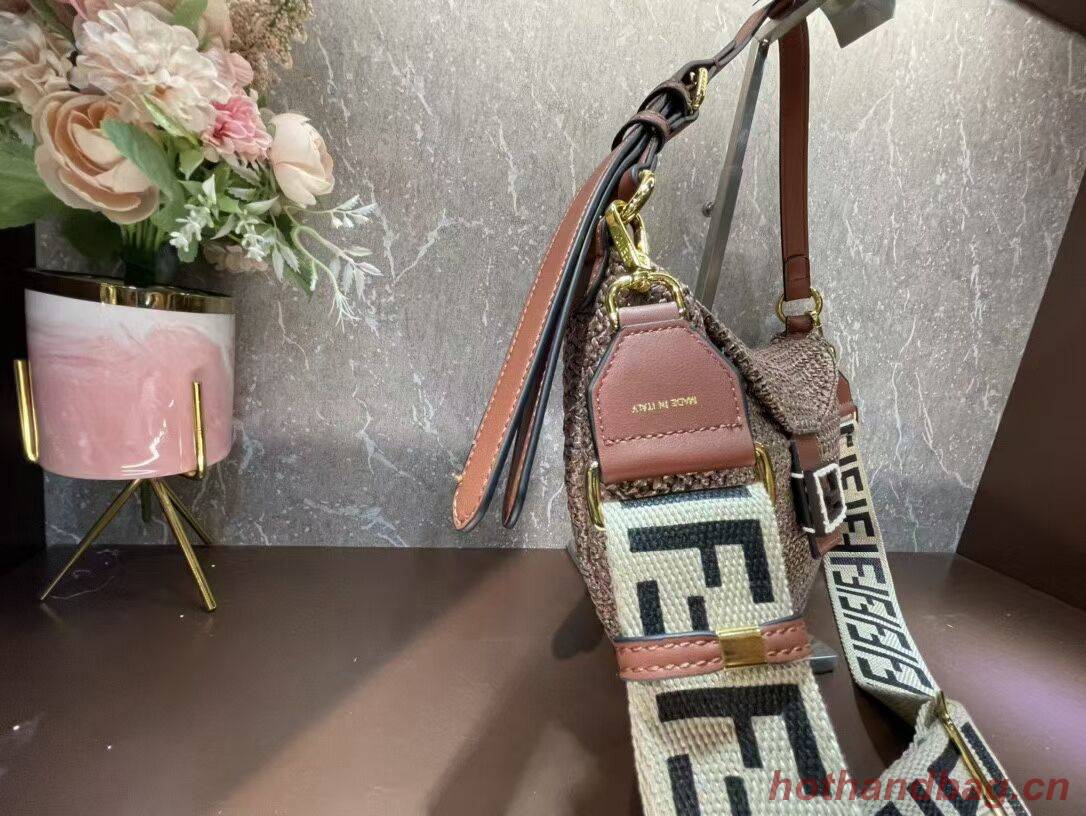 FENDI SMALL CROISSANT Woven straw bag 8BR790AFG brown FENDI SMALL CROISSANT Woven straw bag 8BR790AFG brown