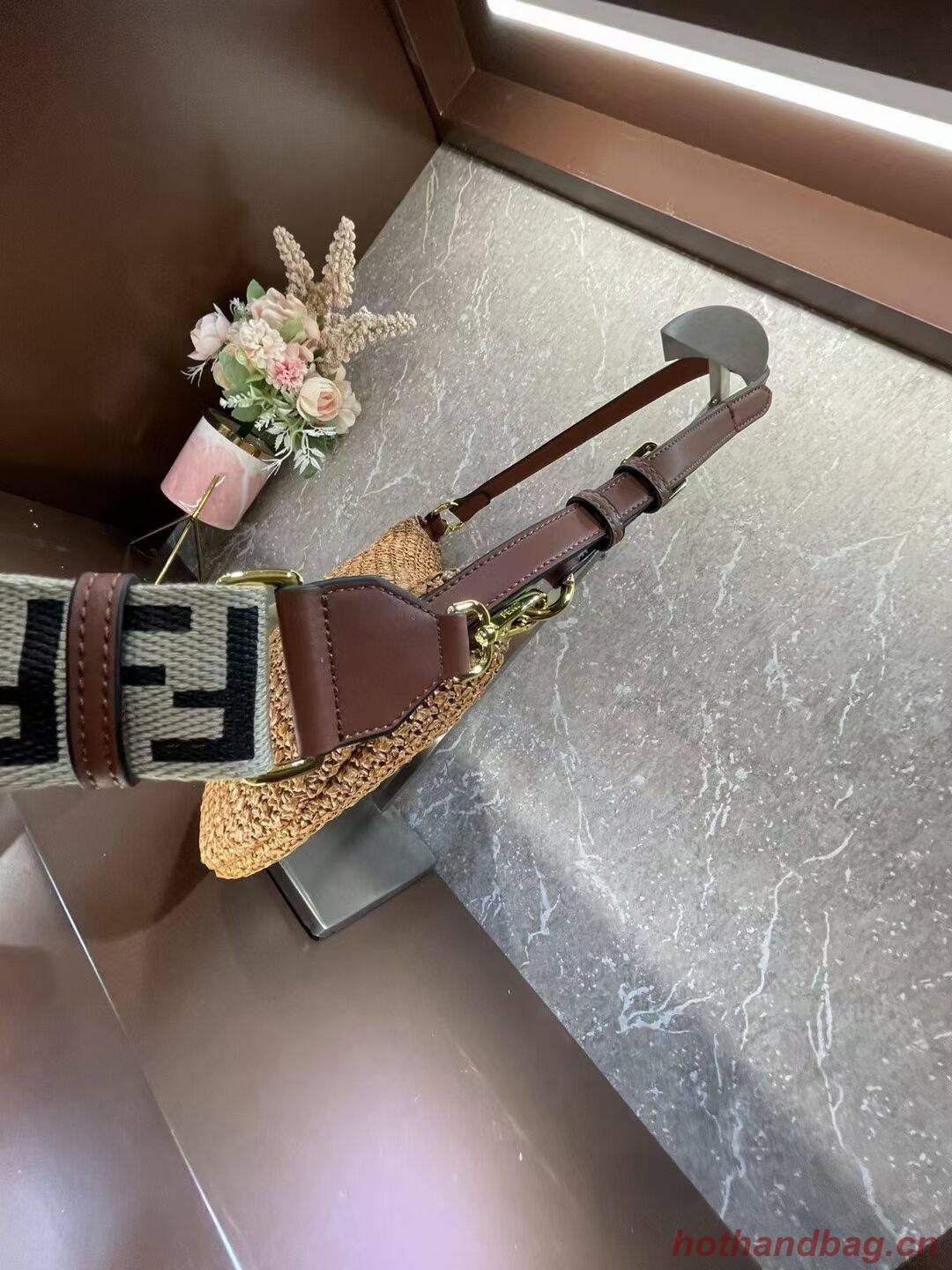 FENDI SMALL CROISSANT Woven straw bag 8BR790AFG natural FENDI SMALL CROISSANT Woven straw bag 8BR790AFG natural