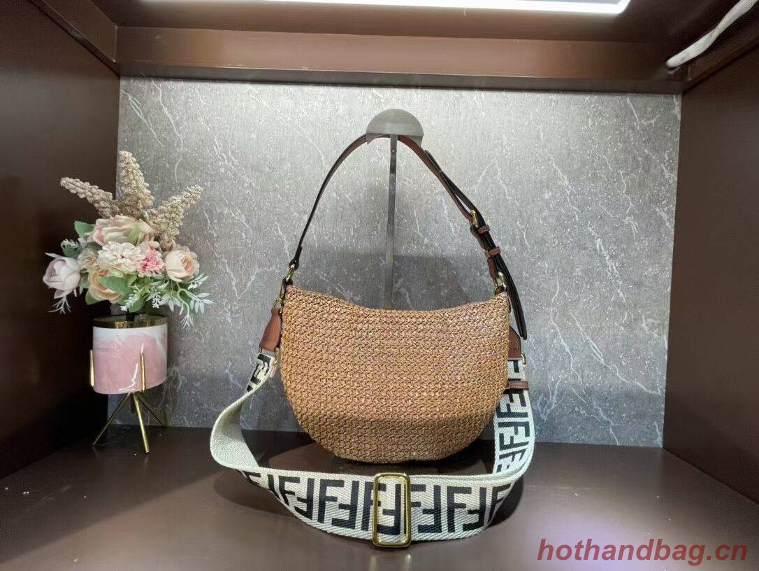 FENDI SMALL CROISSANT Woven straw bag 8BR790AFG natural FENDI SMALL CROISSANT Woven straw bag 8BR790AFG natural